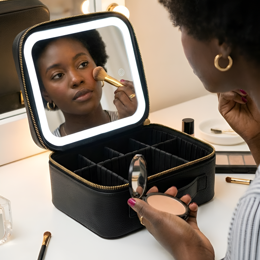 Glow Case - Black LED Lighted Makeup Bag with Mirror