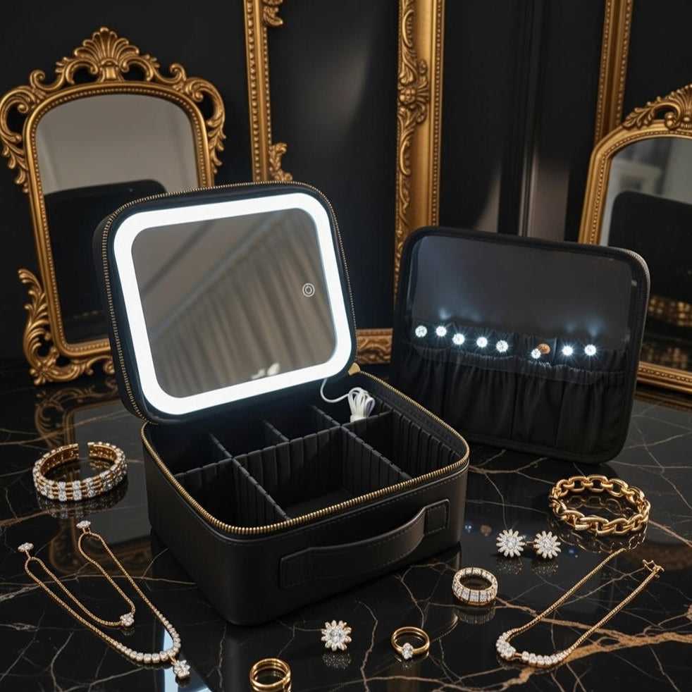 Glow Case - Black LED Lighted Makeup Bag with Mirror