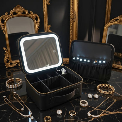 Glow Case - Black LED Lighted Makeup Bag with Mirror