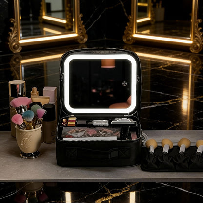 Glow Case - Black LED Lighted Makeup Bag with Mirror
