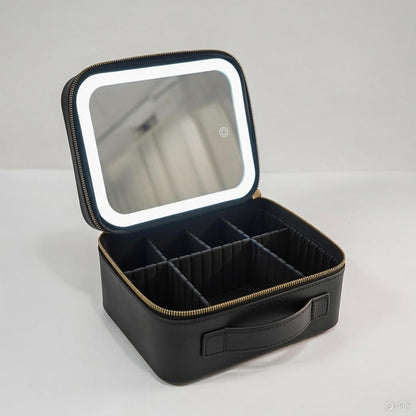 Glow Case - Black LED Lighted Makeup Bag with Mirror