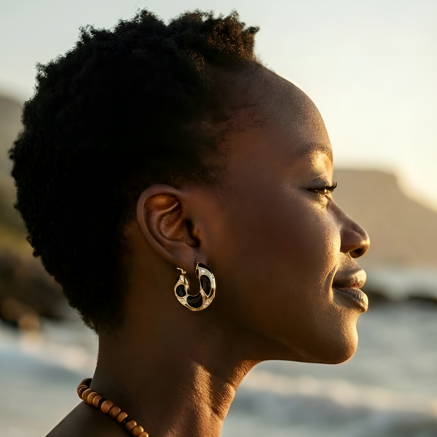 Eclipse Hoops - Black Enamel & Gold Irregular Drip Earrings