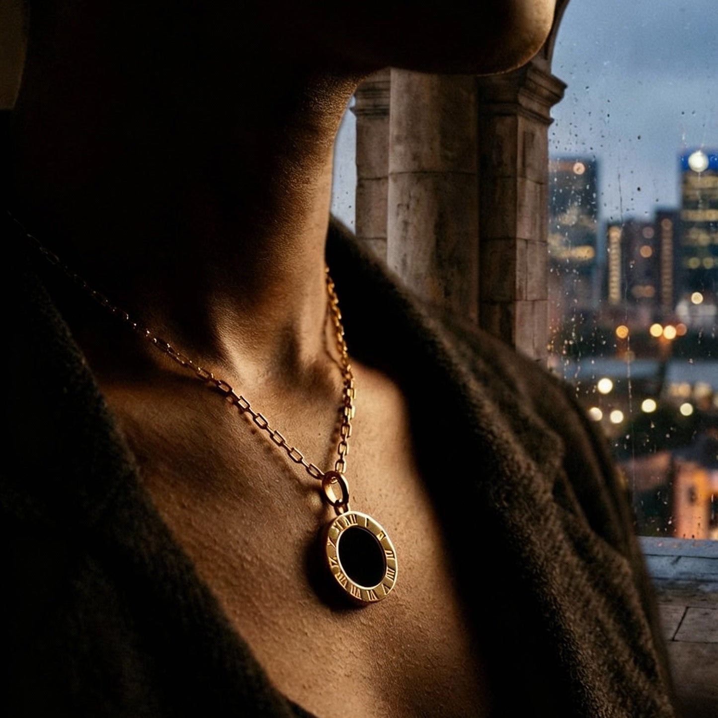 Vintage Roman Black Disc Necklace