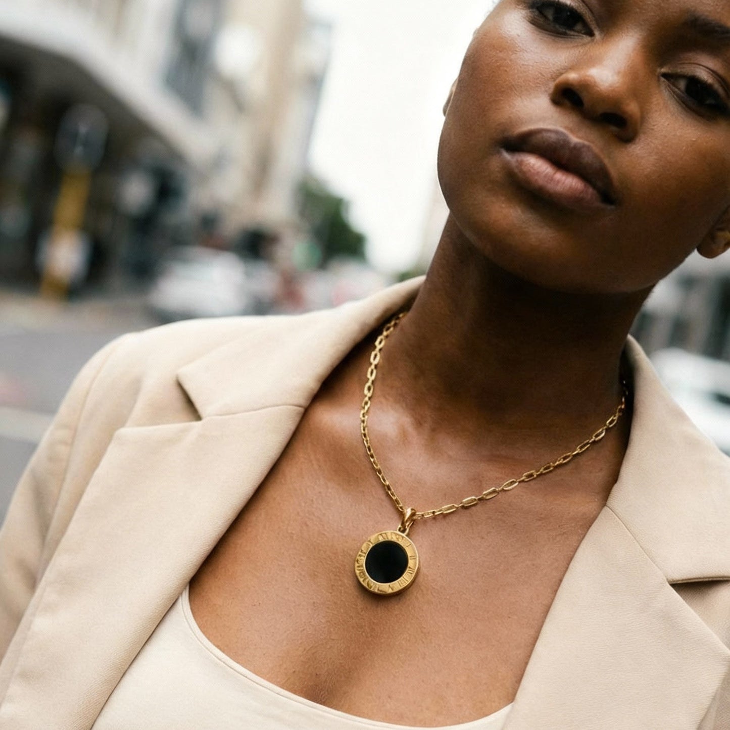 Vintage Roman Black Disc Necklace