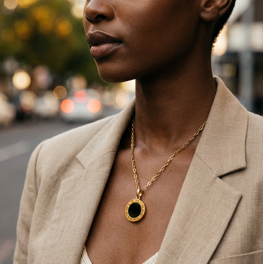 Vintage Roman Black Disc Necklace