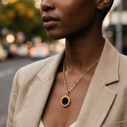 Vintage Roman Black Disc Necklace